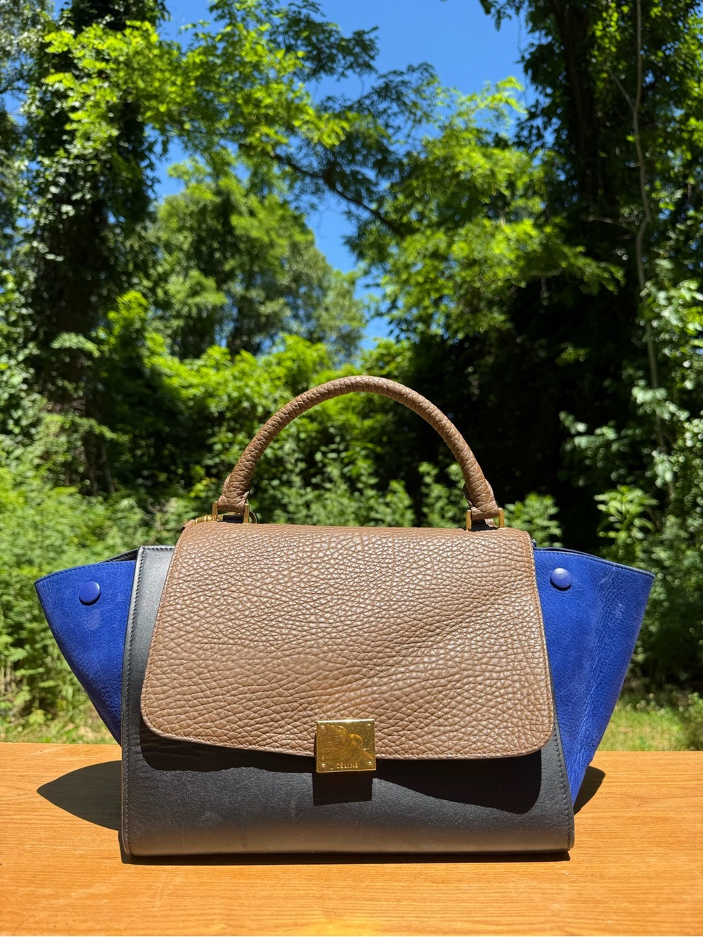 Celine Two-Tone Brown & Black Leather Top Handle Satchel